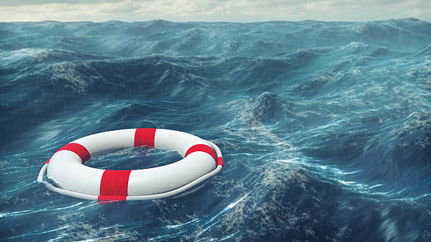 Floating lifebuoy on the wavy sea