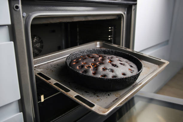 Burnt pie in the oven